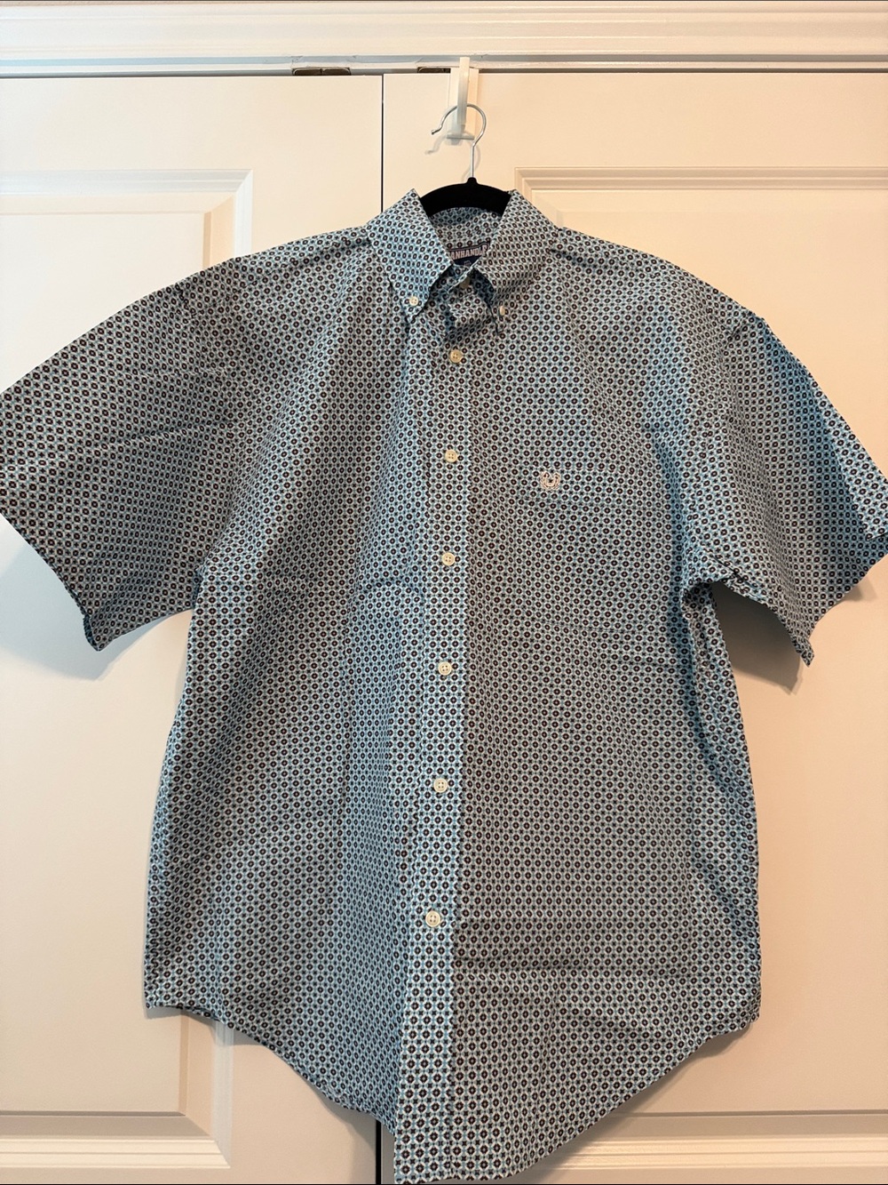 Men's Short-Sleeve Button-Down Shirt in Blue Geo Print